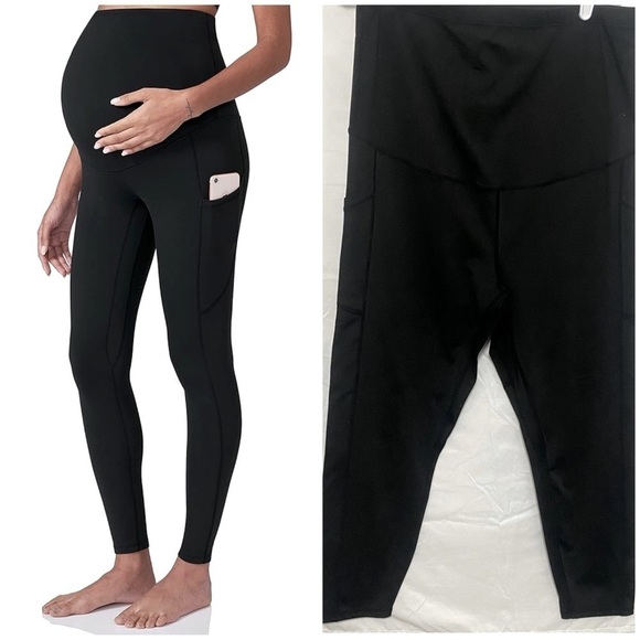 Maternity Workout Leggings Over The Belly Pregnancy Yoga Pants with Pockets XXL - Picture 1 of 6